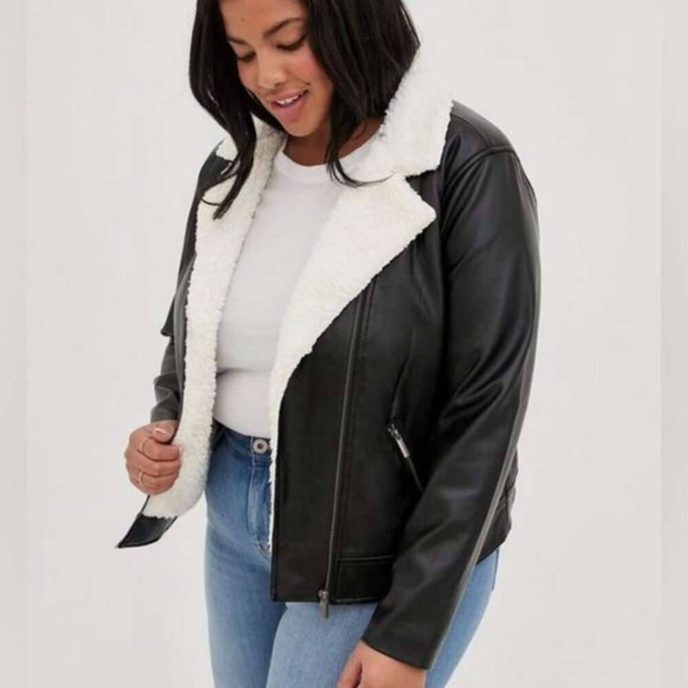 🆕 NWT Women’s torrid 2 Black Faux Leather Sherpa Lined Moto Jacket 18 20 2X XXL